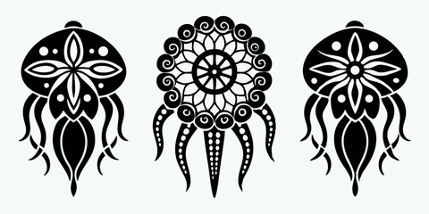 Mandala style octopus silhouette in tribal style on white background © vectartnest