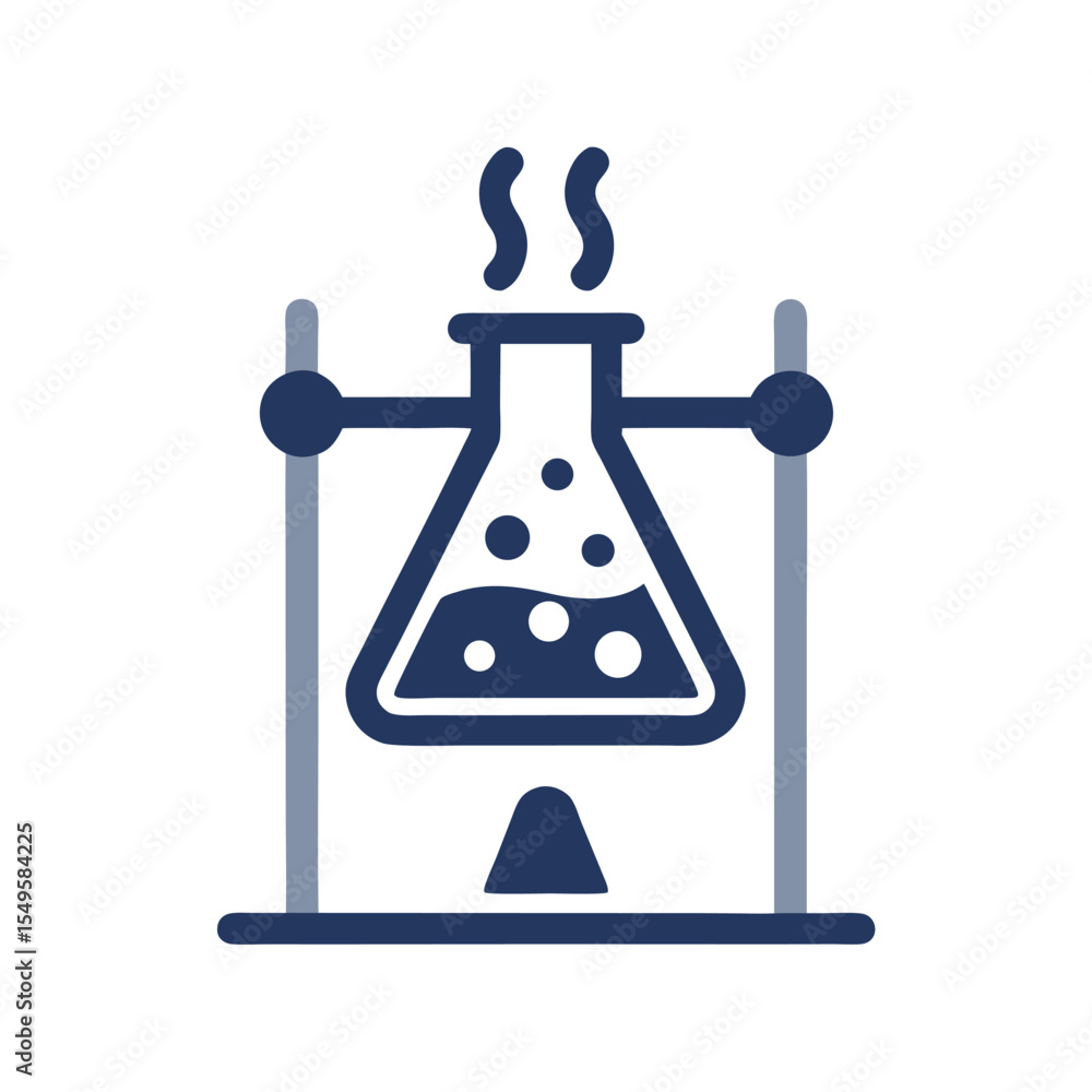 Poster erlenmeyer flask with boiling liquid on a laboratory stand isolated on white background simple dark 