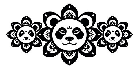 Mandala style of set panda head vector illustration
