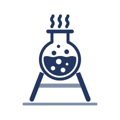 Round Bottom Flask on Stand with Boiling Liquid and Steam Icon Isolated on White Background