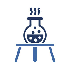 Steaming Erlenmeyer Flask on a Laboratory Stand Blue Icon Isolated on White beaker