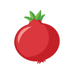 Vibrant Red Pomegranate Fruit Flat Vector Icon Isolated on White