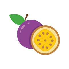 Exotic Passion Fruit with Half Cut and Seeds Flat Vector Icon