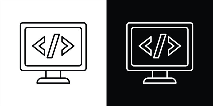 screen programming icon set. contain representation of modern coding and development on digital platform icon, thin line and color style symbol sign for your app and web. vector illustration