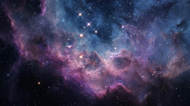 Expansive Colorful Nebula Cloud with Glowing Stars in Deep Blue Space