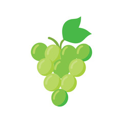 Fresh Green Grape Bunch with Single Leaf Vector Icon