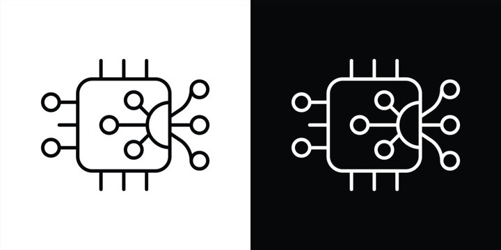AI core icon set. containing essential processor, distributed connection, connectivity, and computational power in a microchip thin line and color style icon symbol sign. vector illustration