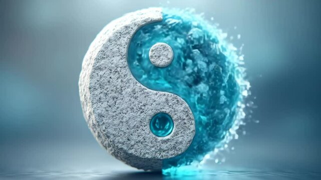 Liquid yin yang design Yin yang water splash animation showing perfect balance of yin yang water elements, yin yang water flowing in harmony, yin yang water swirling in motion