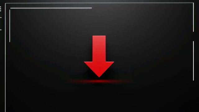 Red down arrow icon moves downward with shadow effect on dark gray background, motion graphic footage