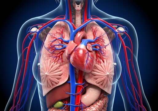 Human anatomy heart lungs blood vessels diagram for medical education and health information design art