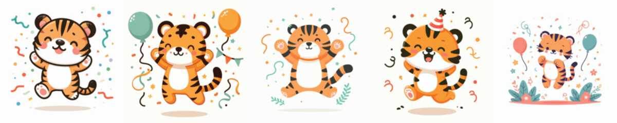 cute tiger vector jumping celebration