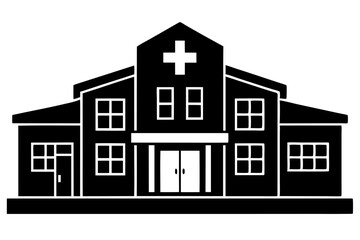 Silhouette Vector Art Illustration of Hospital Building Icon - Black and White Medical Center