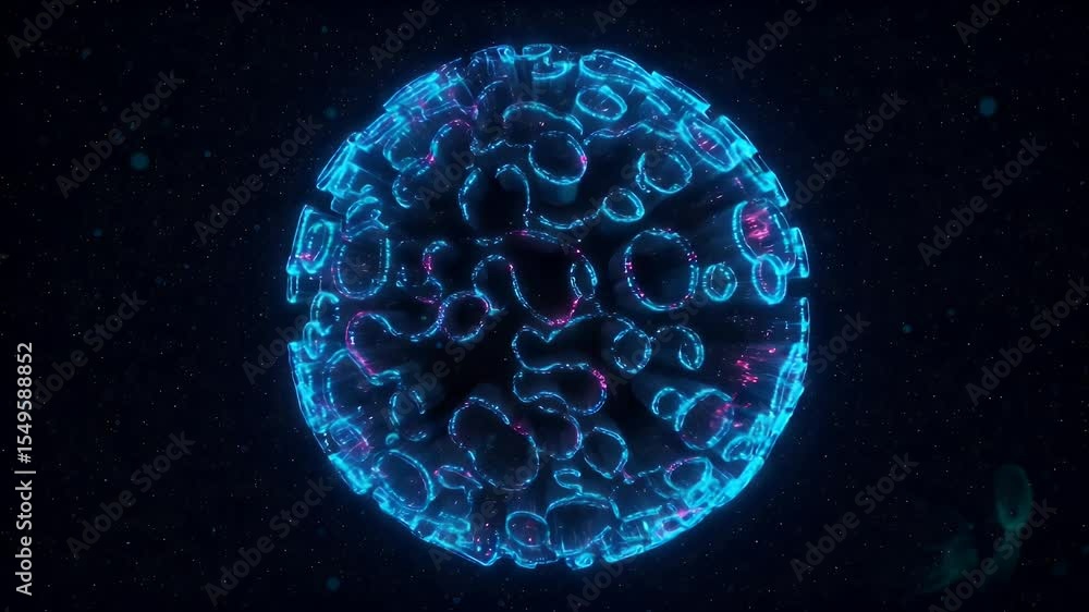 Poster glowing sphere with intricate patterns in deep space