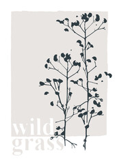 Decor printable line art. Hand drawn realistic vector illustrations of wild grasses on beige backgrounds. Design for prints, posters, cards, textile