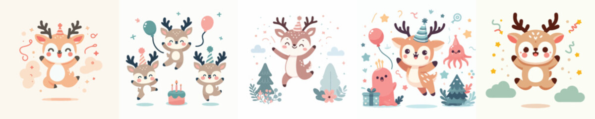 cute deer vector jumping celebration