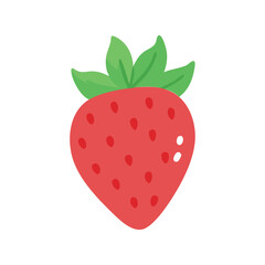 Bright Red Strawberry Fruit with Green Stem and Seeds Vector