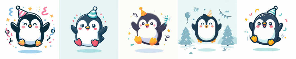 cute penguin vector jumping celebration