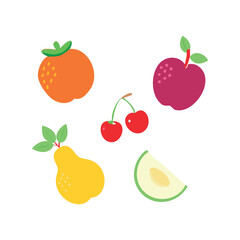 Vibrant fruit icon set in playful flat vector style – ideal for healthy food branding and summer projects

