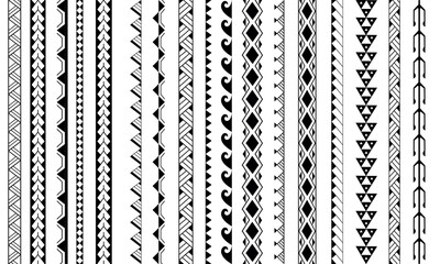 Set of vector ethnic seamless pattern. Ornament bracelet Maori tattoo style. Vertical pattern.