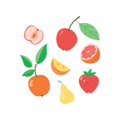 Vibrant fruit icon set in playful flat vector style – ideal for healthy food branding and summer projects

