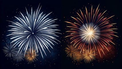 Naklejka premium Hand-drawn fireworks and bursts – dark & light versions 