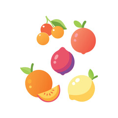 Vibrant fruit icon set in playful flat vector style – ideal for healthy food branding and summer projects

