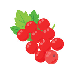 Bright Redcurrant Berries with Green Leaf Cluster Vector Illustration