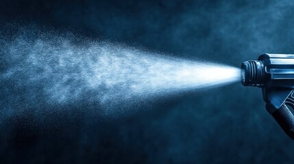 Spraying,  High-Pressure Nozzle, Fine Mist, Industrial Cleaning, Power Washer,  Detailed Close-up, Water Jet,  Precision Spraying,  Clean Power,  Dynamic Action