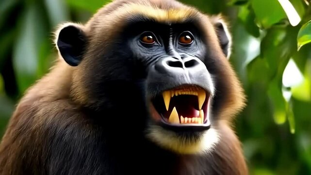 Angry monkey growling in the jungle