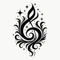Elegant musical treble clef design with ornate flourish, artistic expression