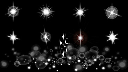 Set of stars, sparkles, glows and glittering lights.