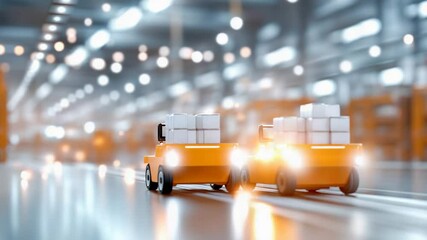 Autonomous delivery vehicles in modern warehouse with blurred lights - Powered by Adobe