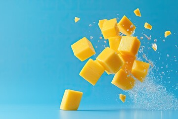 Mango cubes exploding in water