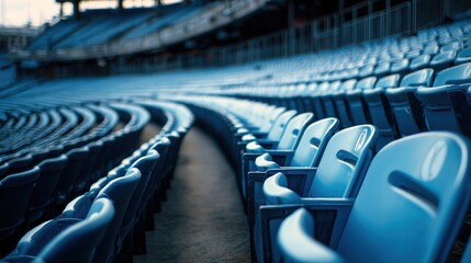 High-quality stock image of empty blue plastic stadium seats in a sports arena , stadium, seats, bleachers, audience, spectators, sports, event, arena.