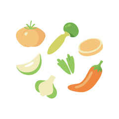Set of vegetables flat vector illustration, colorful fresh food icons, healthy organic produce collection

