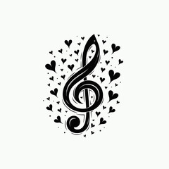 Fototapeta premium Musical note surrounded by hearts, love and harmony concept