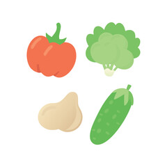 Set of vegetables flat vector illustration, colorful fresh food icons, healthy organic produce collection

