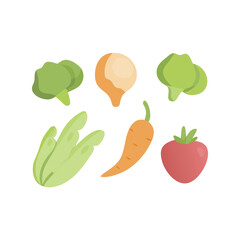 Set of vegetables flat vector illustration, colorful fresh food icons, healthy organic produce collection

