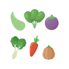 Set of vegetables flat vector illustration, colorful fresh food icons, healthy organic produce collection

