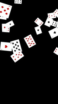 poker game cards falling alpha channel  animation, casino and gambling and bet isolated vertical social media motion design element