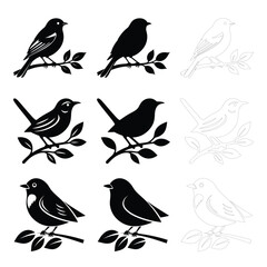 Weaver birds set silhouette solid clipart lineart drawing