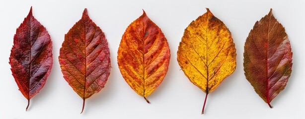 Fototapeta premium The stunning array of colorful autumn leaves on a white background.