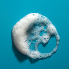 Fototapeta premium soap foam on blue surface, fresh and clean concept 