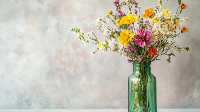 Flowers in a vas with beige background copy space