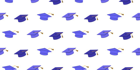 Seamless Pattern With Graduation Hats. Academic Cap Background. Education And School Graduation Concept For Wallpaper And Print Design. Vector Illustration.