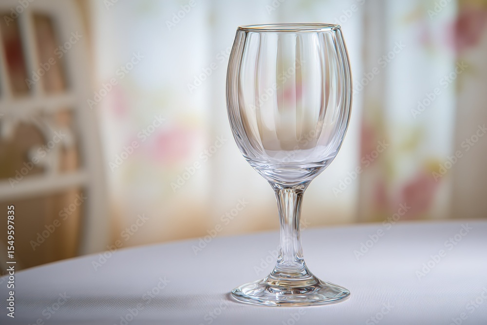 Poster elegant crystal glass placed on a table with soft light filtering through a window in a cozy interio