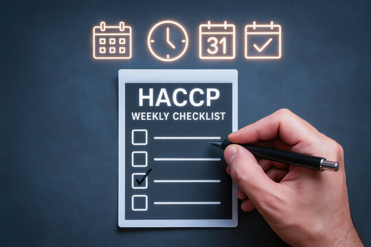 HACCP weekly checklist with critical control point analysis ensures hazard management and safety compliance for food production and processing - Powered by Adobe