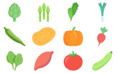 Set of vegetables flat vector illustration, colorful fresh food icons, healthy organic produce collection