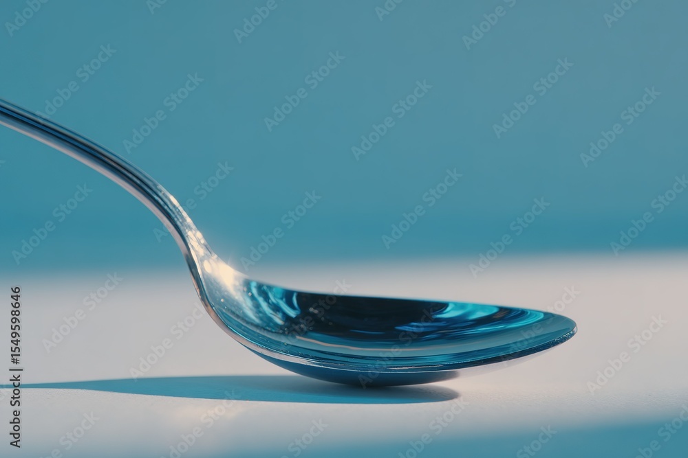 Poster shiny spoon lying on a surface with elegant reflections and soft light creating a serene atmosphere