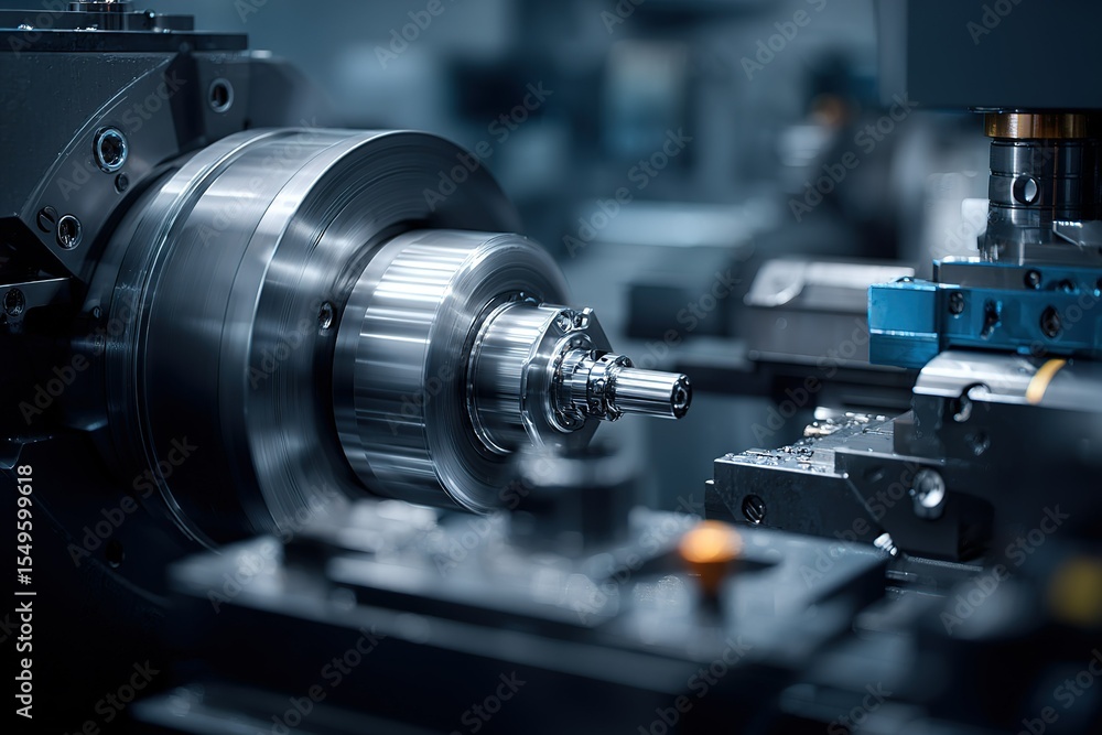 Poster machining process in a modern factory showcasing precision engineering with advanced equipment